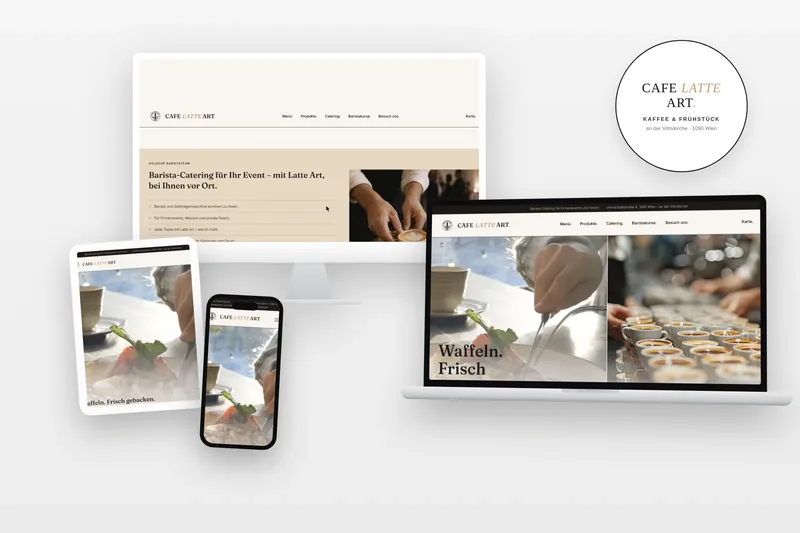 Cafe Latte Art – Website auf Desktop, Tablet und Smartphone