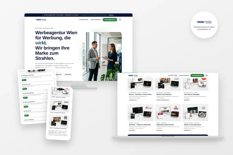 Eura Media – Website der Werbeagentur auf Desktop, Tablet und Smartphone