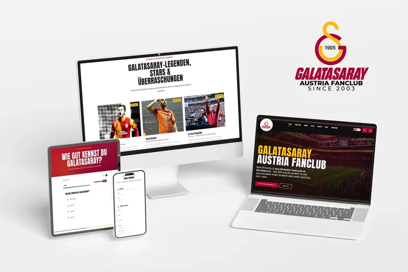 Website des Fanclubs Galatasaray Austria in Wien auf Desktop, Tablet und Smartphone