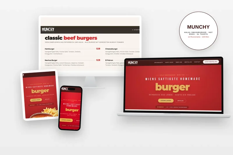 Munchy am Reumannplatz – Website auf Desktop, Tablet und Smartphone