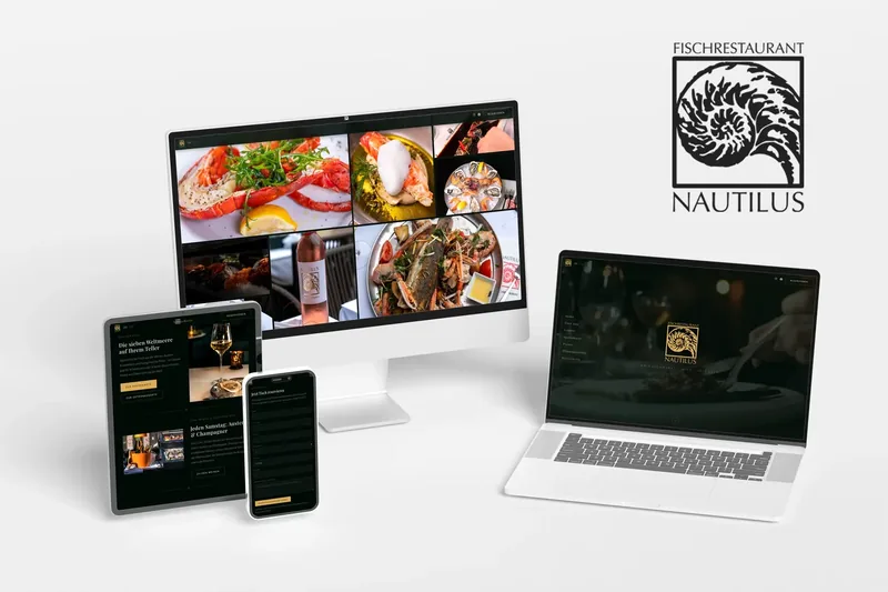 Website des Fischrestaurants Nautilus am Naschmarkt in Wien auf Desktop, Tablet und Smartphone