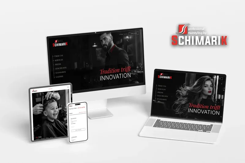 Website der Friseursalons Schimarik in Wien Donaustadt auf Desktop, Tablet und Smartphone